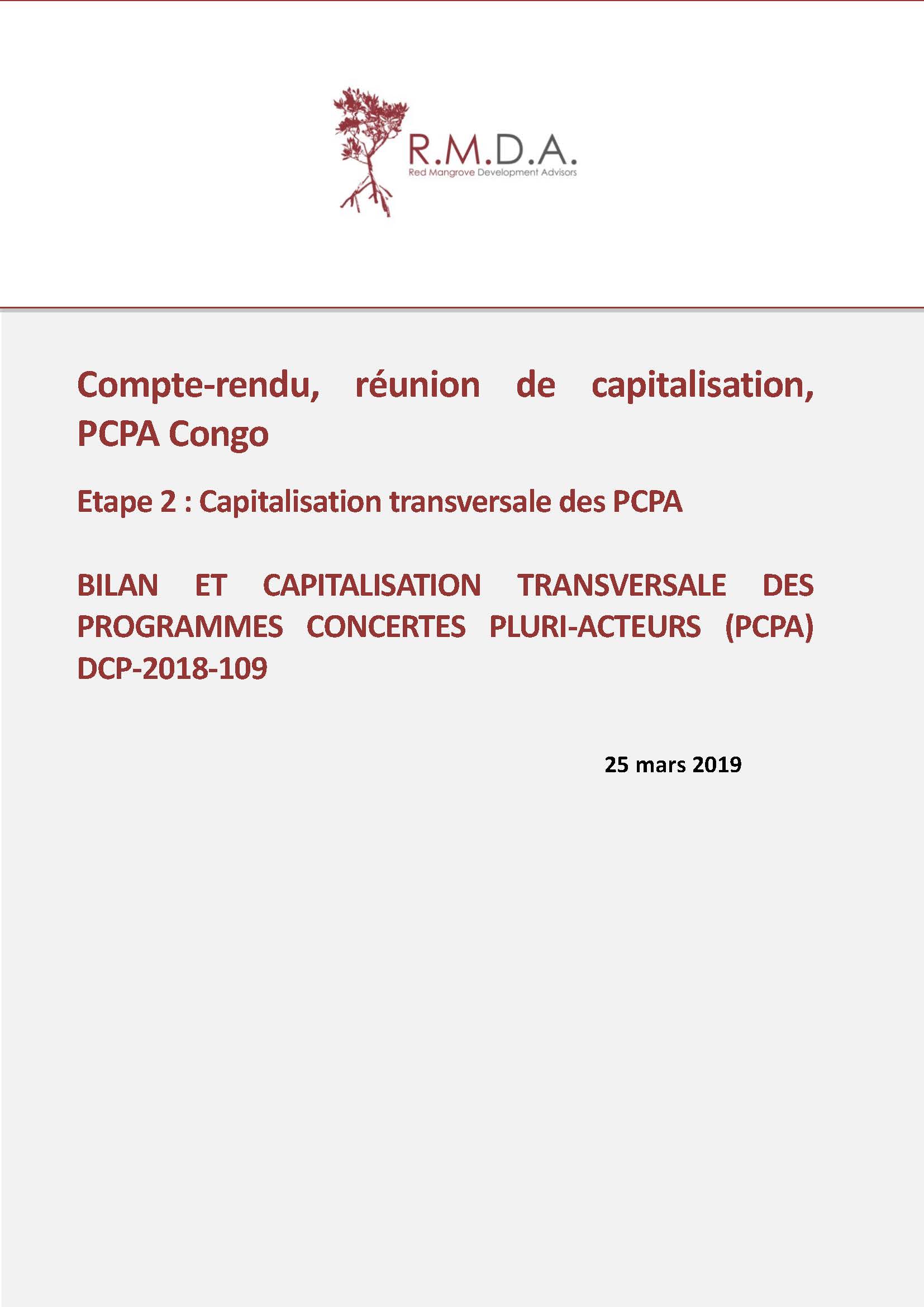 Couv Compte-rendu, réunion de capitalisation, PCPA Congo